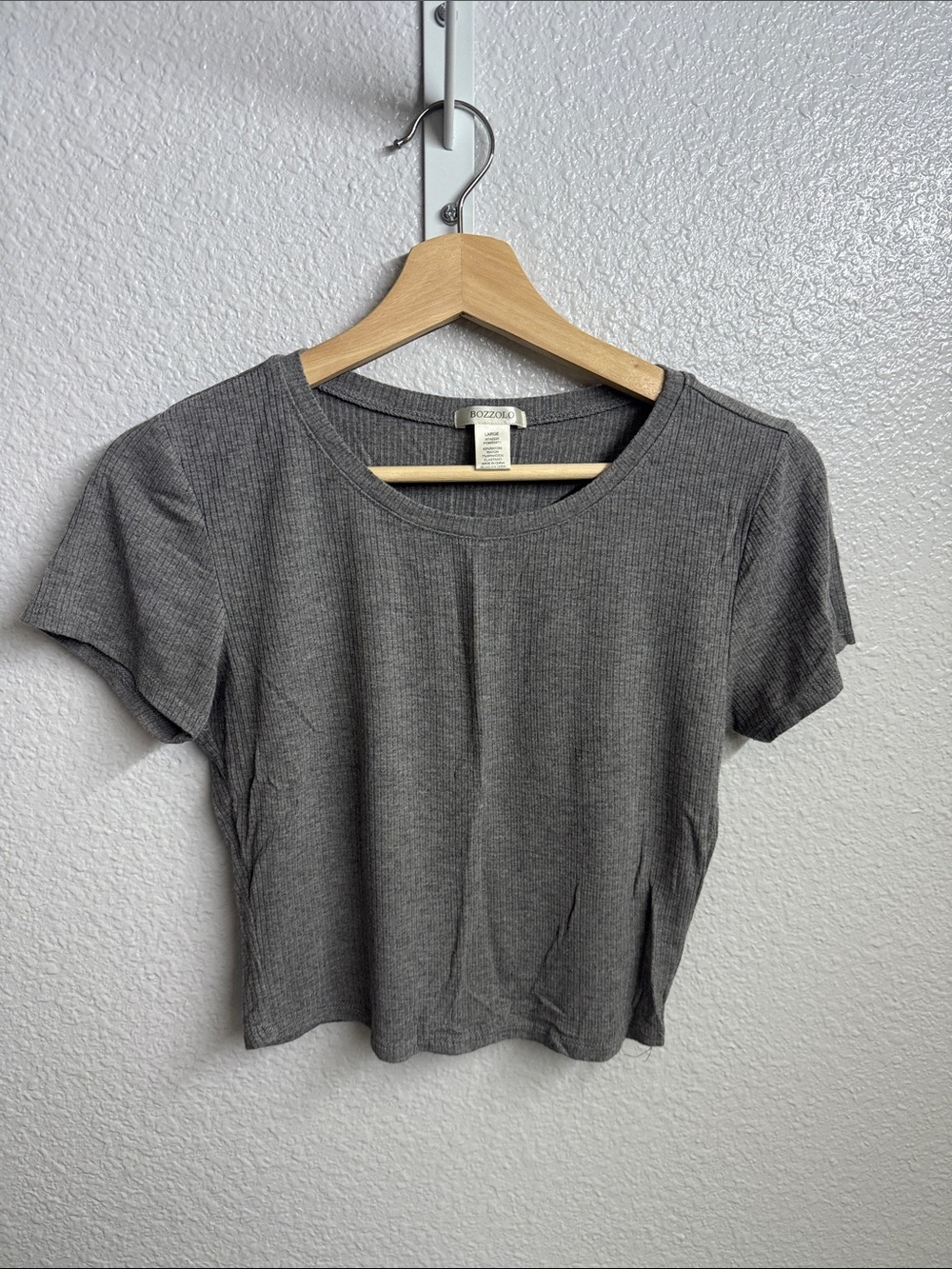 Gray Ribbed Short Sleeve Tee